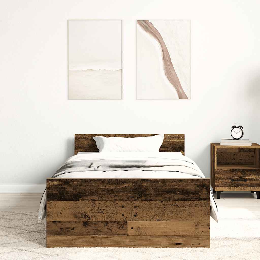 Bed Frame without Mattress Old Wood 90x190 cm Single Engineered Wood